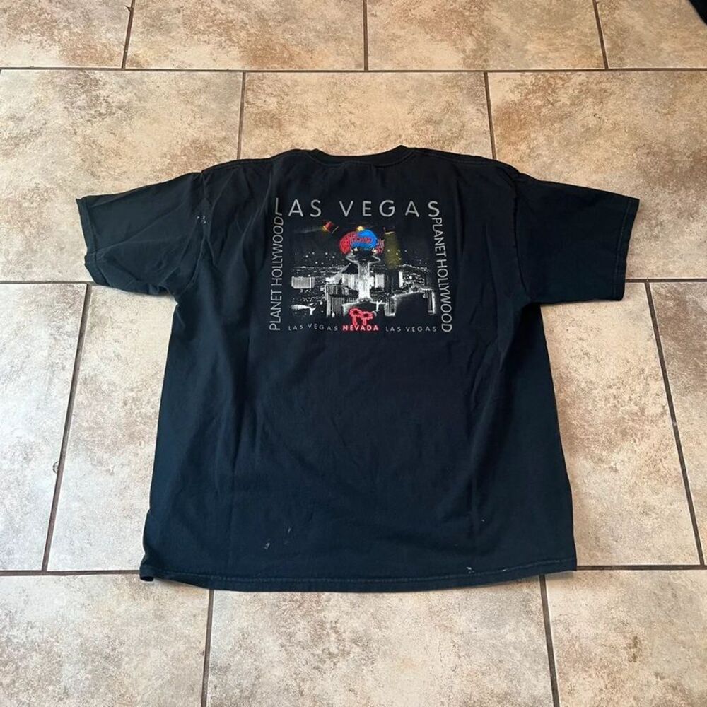 Vintage 90s Planet Hollywood Las Vegas Skyline Graphic T Shirt Black 2XL